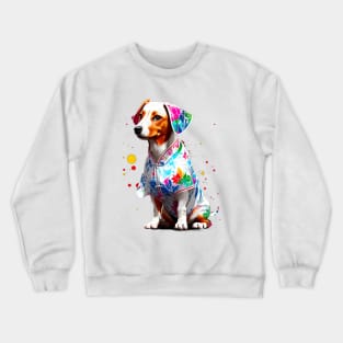 Graceful Dachshund in Embroidered White Cheongsam Dress Crewneck Sweatshirt